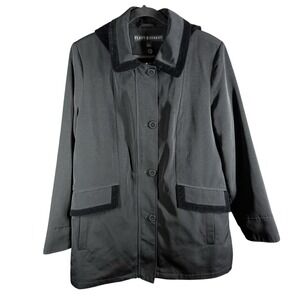 Fleet Street Jacket Womens Large Black Button Front Hooded Velvet Trim